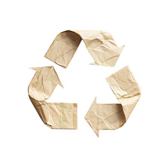 Recycling sign symbol made from crumpled old paper 