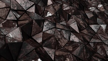 Realistic abstract looping 3D animation of the moving aged and weathered rusty metal triangles pattern rendered in UHD as motion background