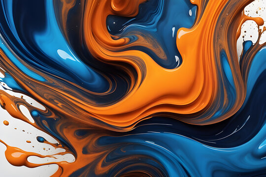 Spectacular image of blue and orange liquid ink churning together