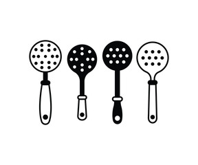 set mesh skimmer Icon of kitchen utensils simple black white vector design modern flat illustrations