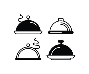 set movable food cover Icons of restaurant kitchen vector design simple black white flat illustration collections