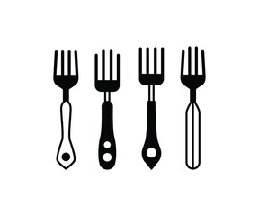 fork icons kitchen restaurant food simple black white vector design flat illustration collections