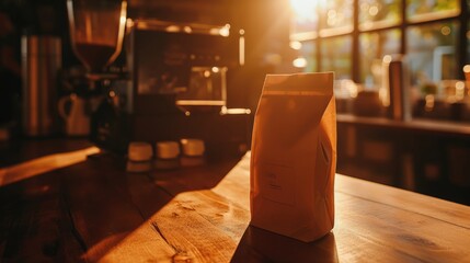 Coffee packaging on the table, AI generated Image