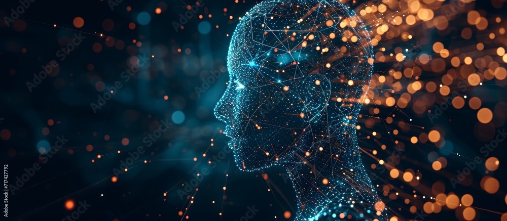 Poster ai technology utilizing neural networks and machine learning, connecting digital backgrounds.