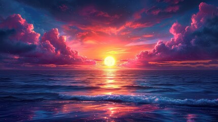 Beautiful Sunset Sunrise Over Blue Sea, Background Banner HD