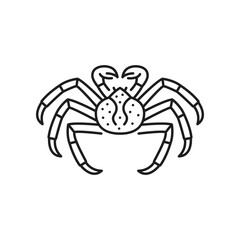 Crab black line icon, fishing industry food product. Vector crab vintage line art label, underwater animal, seafood. Crab zodiac sign