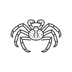 Crab black line icon, fishing industry food product. Vector crab vintage line art label, underwater animal, seafood. Crab zodiac sign