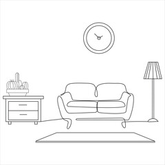 Continuous one line drawing of sofa furnitrure line art drawing vector illustration