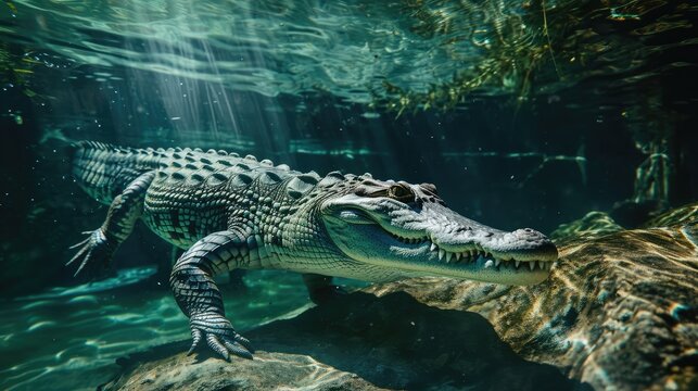 Crocodile underwater, AI generated Image