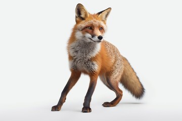 Fototapeta premium Red fox, Vulpes vulpes, standing on white background. 3d render.