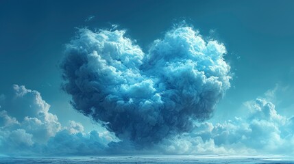 Blue Heart Shape White Cloud, Background Banner HD