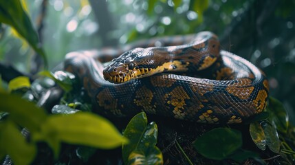 Obraz premium Snakes stalk their prey in the forest, AI generated Image