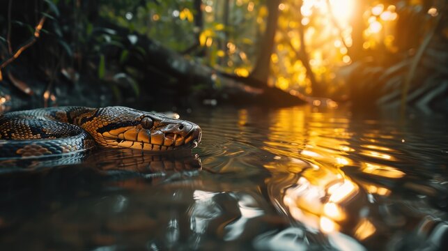 Snakes stalk their prey in the forest, AI generated Image