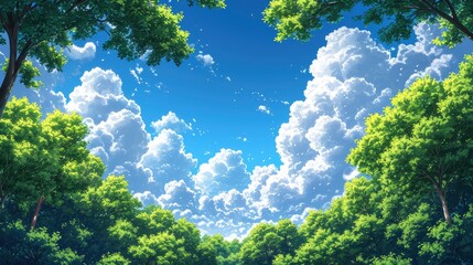 Obraz premium Blue Sky Decorated By Green Trees, Background Banner HD