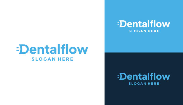 Dentalflow Typography Word Mark Initial Letter D with Happy Smiling Face for Dental Clinic and Dental Health Logo Design