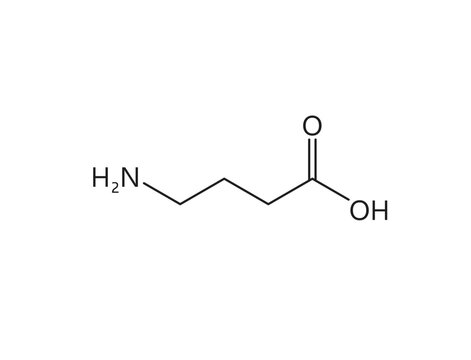 Neurotransmitter, gamma-aminobutyric acid chemical formula, vector molecular structure. Molecule of gamma aminobutyric acid or GABA, inhibitory neurotransmitter of central nervous system neurons