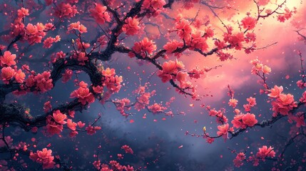 Branches Cherry Blossoms Against Background Dark, Background Banner HD