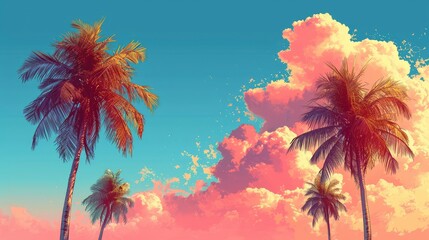 Fototapeta na wymiar California High Palm Trees On Beach, Background Banner HD