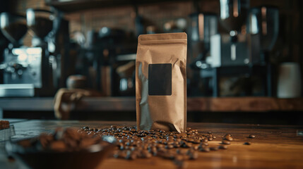 Coffee packaging on the table, AI generated Image