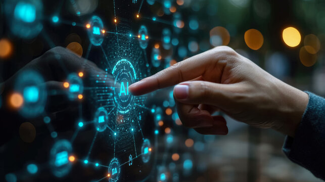 Businessman using virtual metaverse and future digital technology , Virtual Global Internet connection network with AI Artificial Intelligence digital