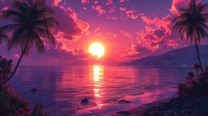 Colorful Sunset Skyoil Palm Farm Beautiful, Background Banner HD