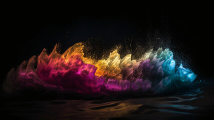Energy of a Neon Wave Against a Dark Background.