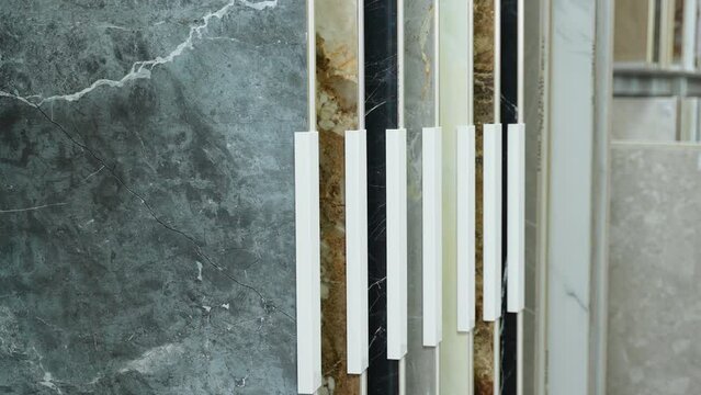 Kitchen bathroom tiles showroom display of new tiling option for floors and walls for home building improvement works