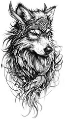 Fototapeta premium Wolf tattoo flash, AI generated Image