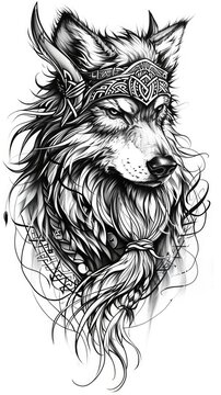 Wolf tattoo flash, AI generated Image