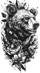 Obraz premium Bear tattoo flash, AI generated Image