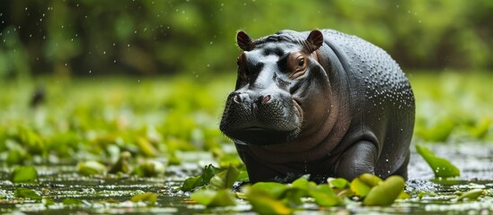 The scientific name for the Pygmy hippopotamus is Choeropsis liberiensis. - obrazy, fototapety, plakaty