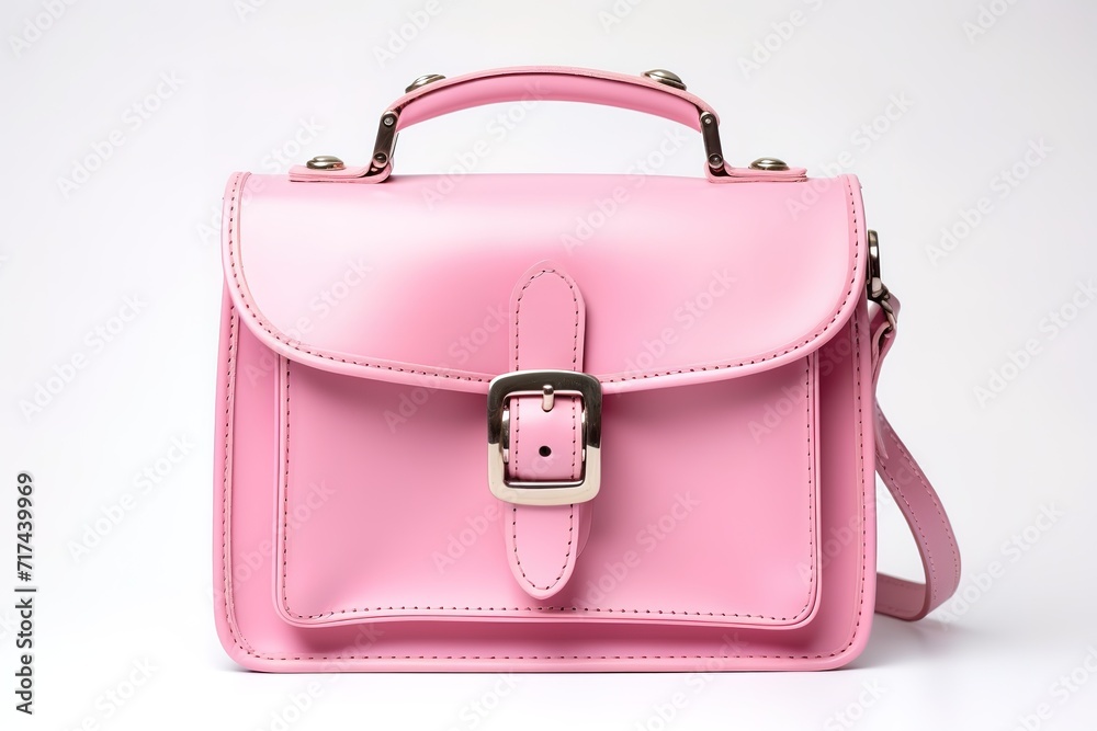 Wall mural A minimalist and elegant bag colored pink and isolated on a white background. generative ai.