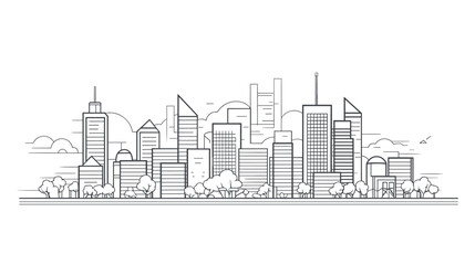 Fototapeta premium Architectural vector illustration featuring a city skyline with sleek skyscrapers capturing the futuristic and dynamic essence of modern urban development. simple minimalist illustration creative
