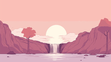 Vector art of a zen-inspired waterfall  featuring smooth lines and subtle colors  creating a tranquil atmosphere for meditation and relaxation. simple minimalist illustration creative