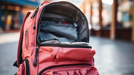 Closeup of a functional and fashionable pack with zippered compartments and an adjustable waistband.
