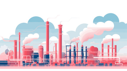 Vector illustration of factory pipes and structures  illustrating the mechanical and architectural features characteristic of industrial facilities. simple minimalist illustration creative - obrazy, fototapety, plakaty