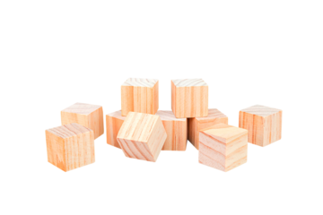 Wooden geometric shapes cube for conceptual design. Education,  business, game. isolated on a white background.PNG