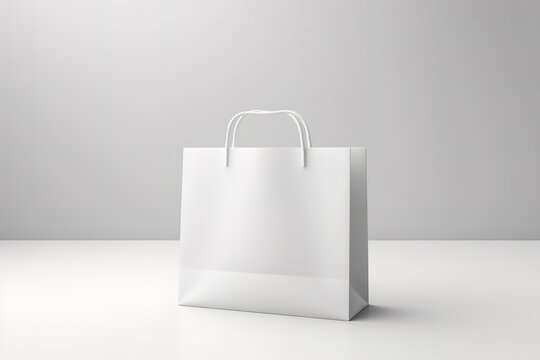 Minimalist white bag in photo in front of a gray background