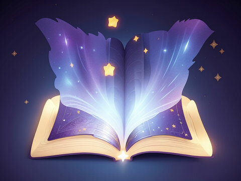 Mystery open book with shining pages