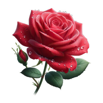 red, rose, Valentine’s Day, blooming, Red rose | Realistic | love | Fresh, full, single beautiful, 3d | Garden rose, flower, vector | advertisement, isolated on white background. png,  Generative AI

