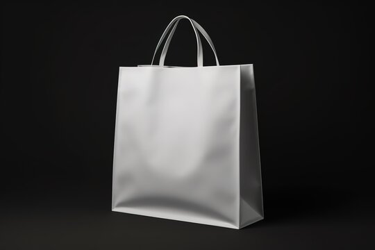 White shopping bags in the photo in front of a black wall. generative ai.