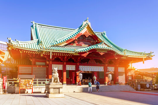 CHIYODA, TOKYO, JAPAN - NOVEMBER 20, 2023: The view of Kanda Shrine (Kanda-myōjin, or Kanda-jinja) on a sunny day. The Shinto shrine is located in Chiyoda, Tokyo, Japan.