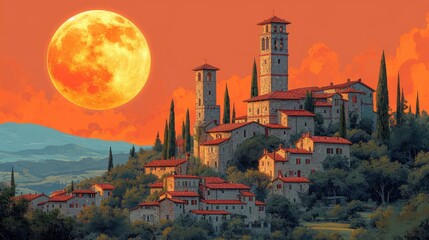 Italian Village Tuscany City Walls Towers, Background Banner HD - obrazy, fototapety, plakaty