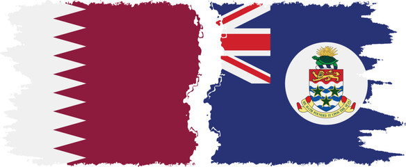 Cayman Islands and Qatar grunge flags connection vector