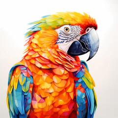Fototapeta premium Geometric drawing style of a Parrot, vibrant colour on white background. Brilliant colorful plumage