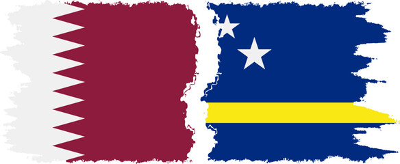 Curacao and Qatar grunge flags connection vector