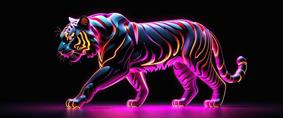 Neon lion shape, Glowing Shape, Majestic wallpaper on black background