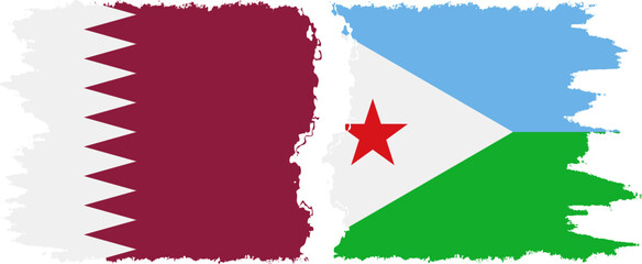 Djibouti and Qatar grunge flags connection vector