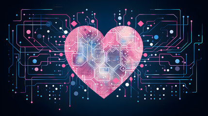 Heart Shape circuit board, Futuristic Valentine concept Illustration, Generative AI