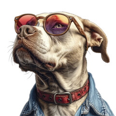 A Mountain Cur In American Working Dog Glasses, Isolate Images White Background